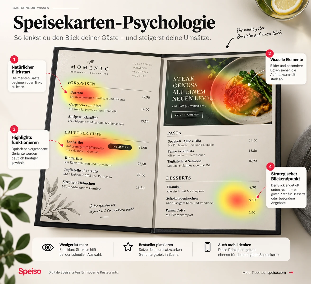 Speisekarten-Psychologie: Wie deine Karte beeinflusst, was Gäste bestellen