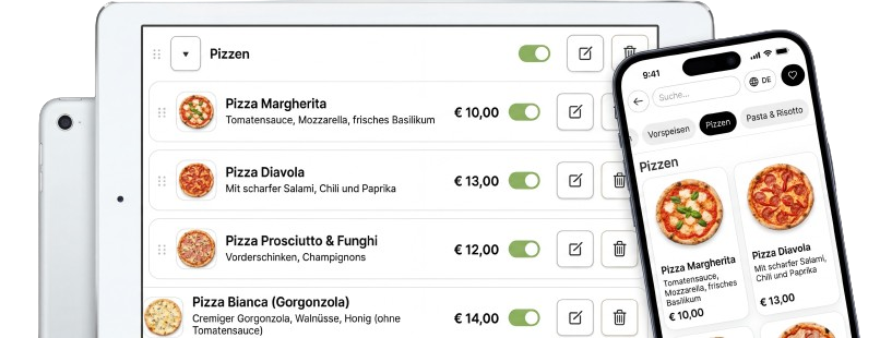 Dashboard & mobile Speisekarte Vorschau