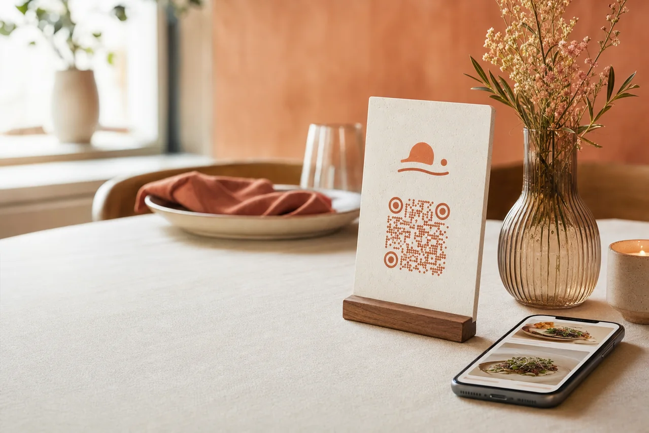 QR-Code-Aufsteller auf einem Restauranttisch