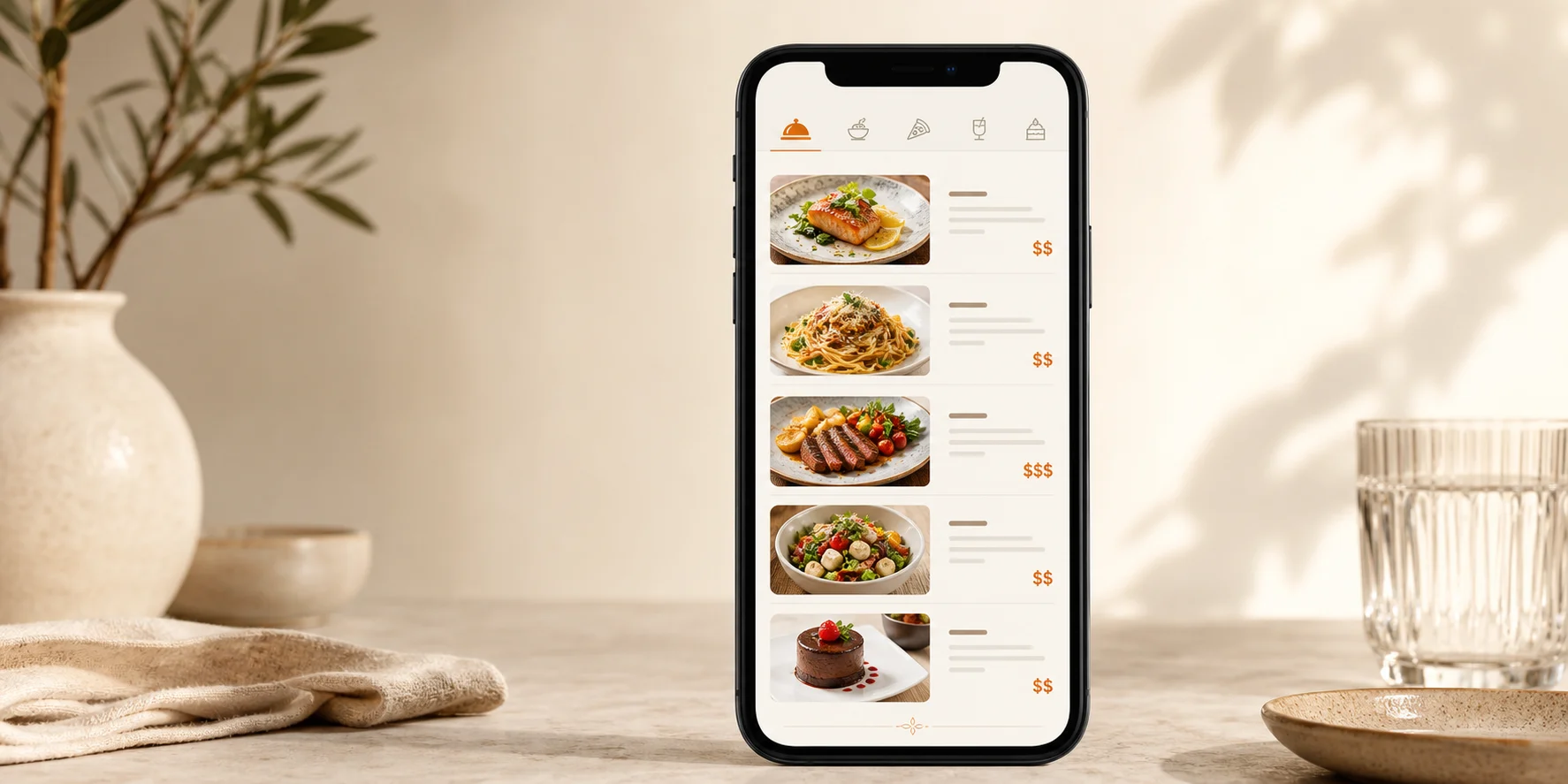 Fertige digitale Speisekarte auf dem Smartphone