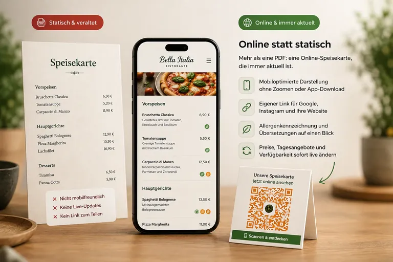 Gedruckte Speisekarte wird zur digitalen Speisekarte