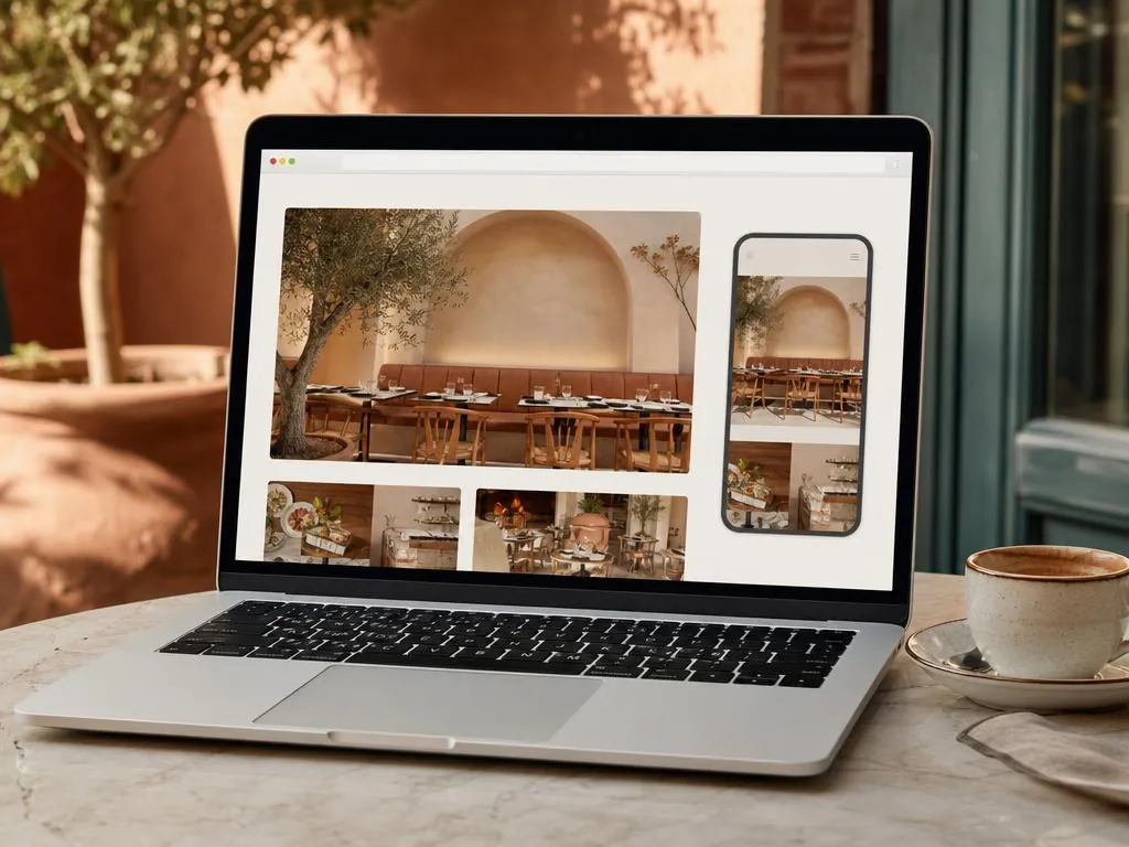Restaurant-Website mit digitaler Speisekarte auf Laptop und Smartphone statt PDF-Download