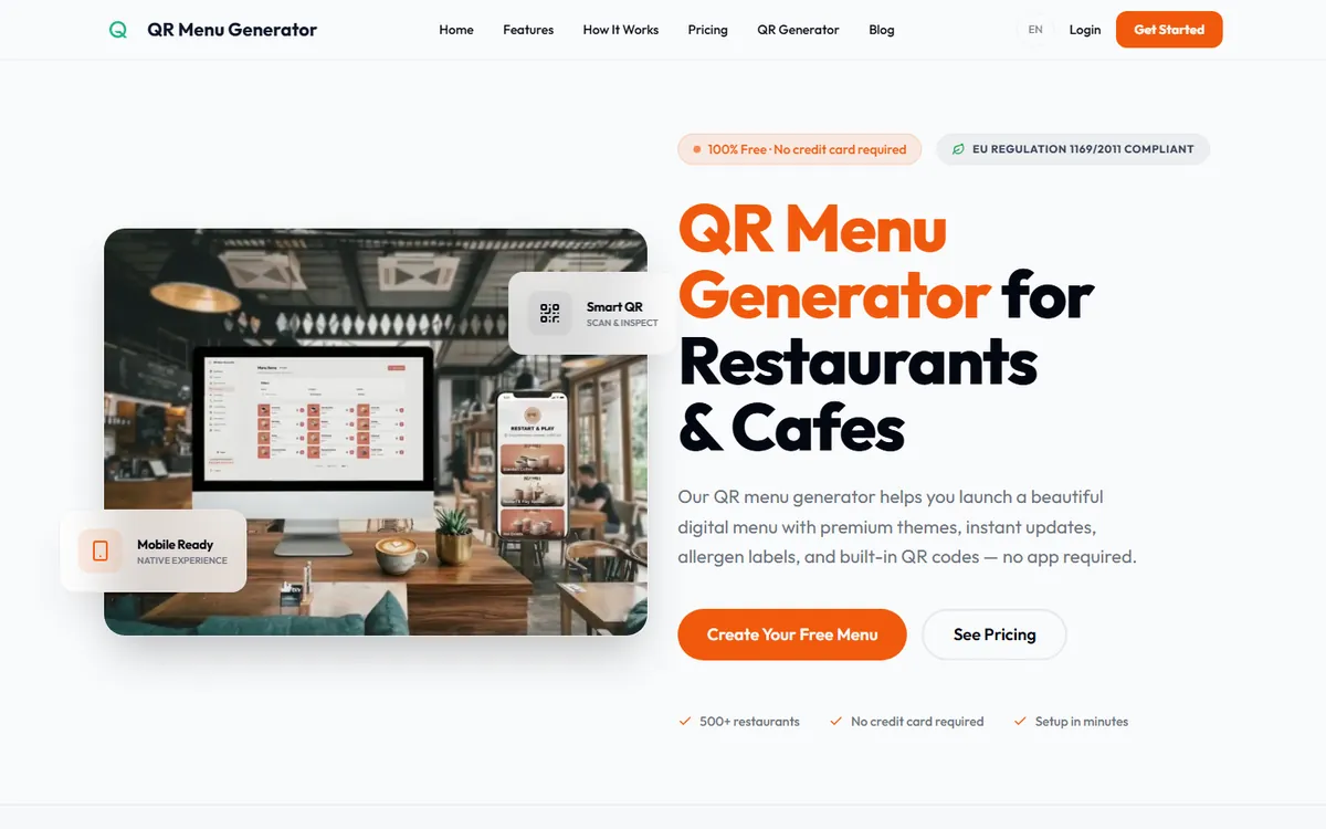 QR Menu Generator Startseite — digitale Speisekarte als QR-Code