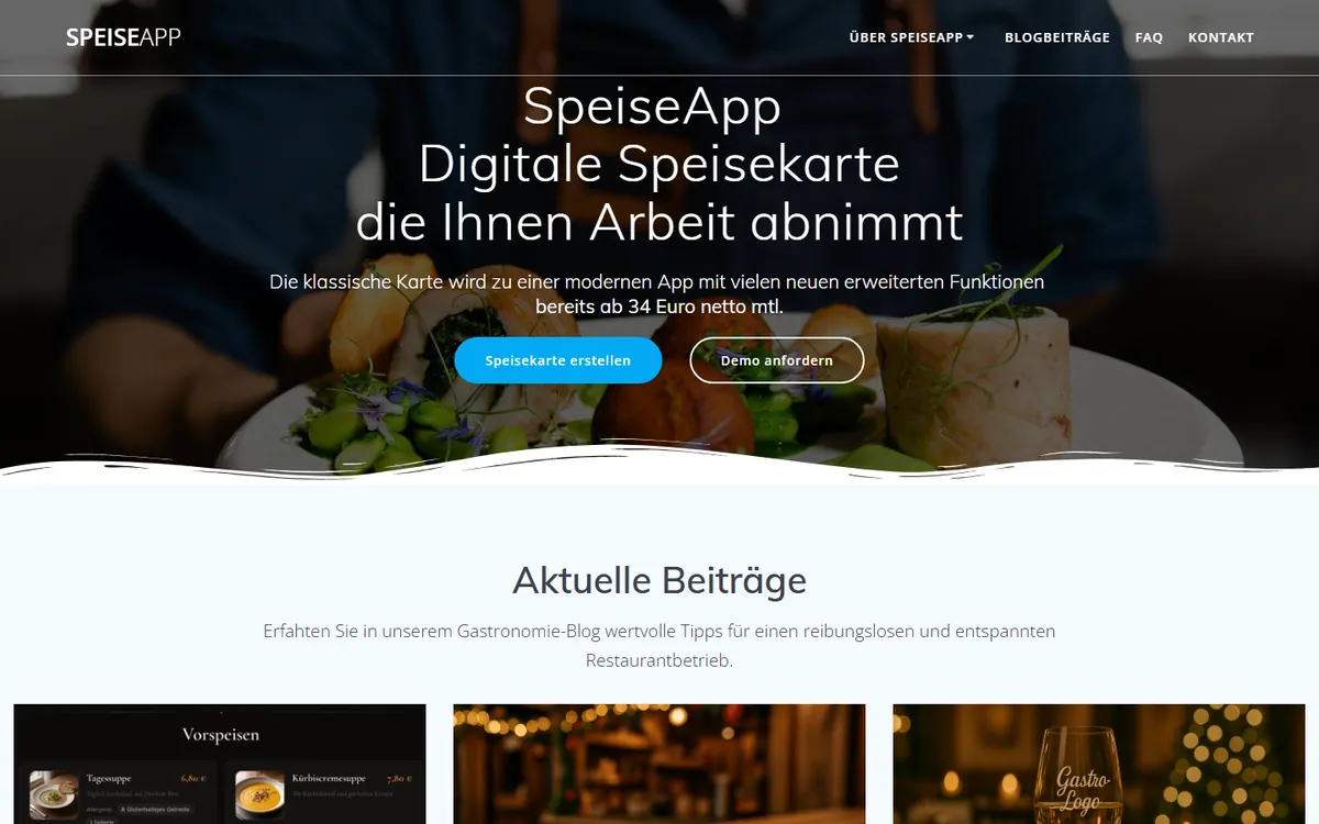 SpeiseApp Startseite — digitale Speisekarte als QR-Code
