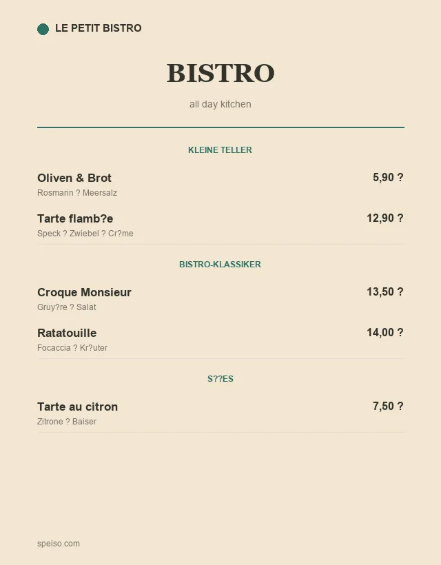 Bistro Speisekarte Design
