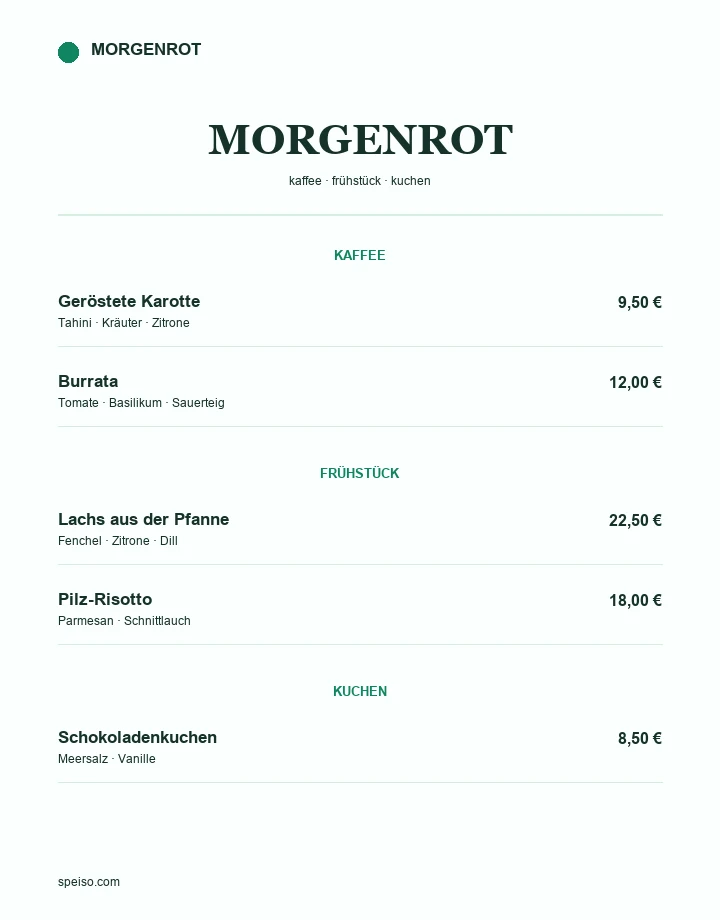Frische Speisekarte Vorlage im hellen Speiso Design