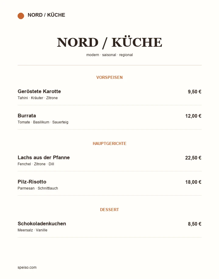 Klassische Speisekarte Vorlage im Speiso Design