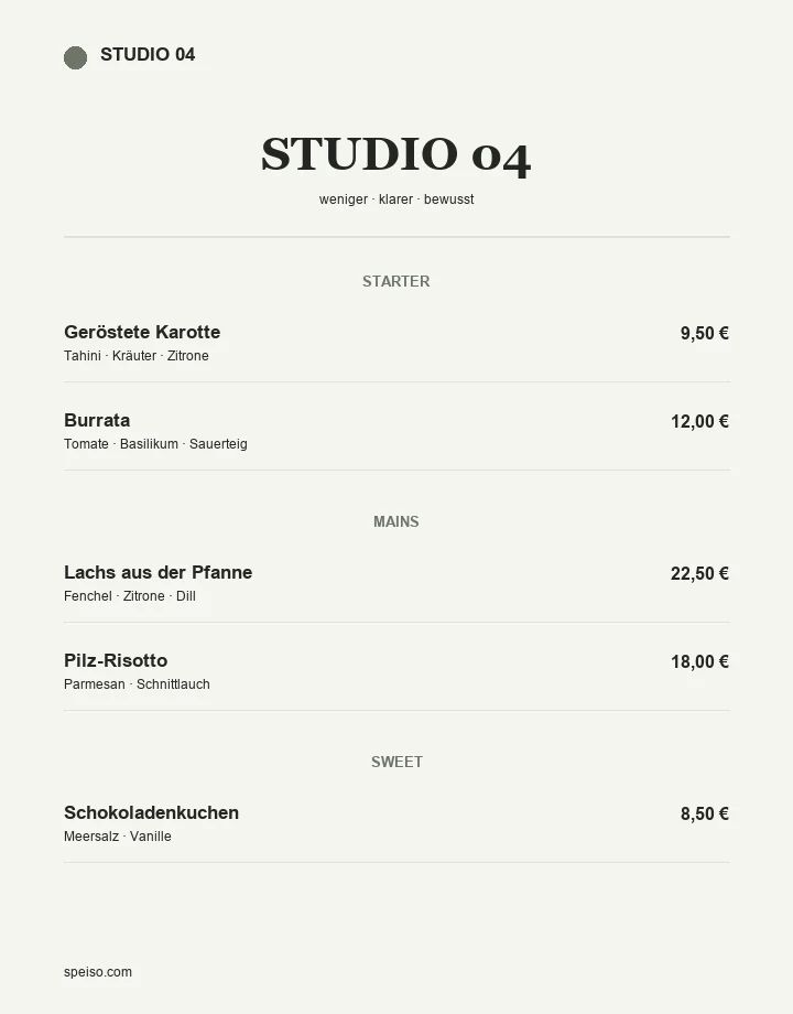 Minimalistisch Speisekarten Design Vorlage