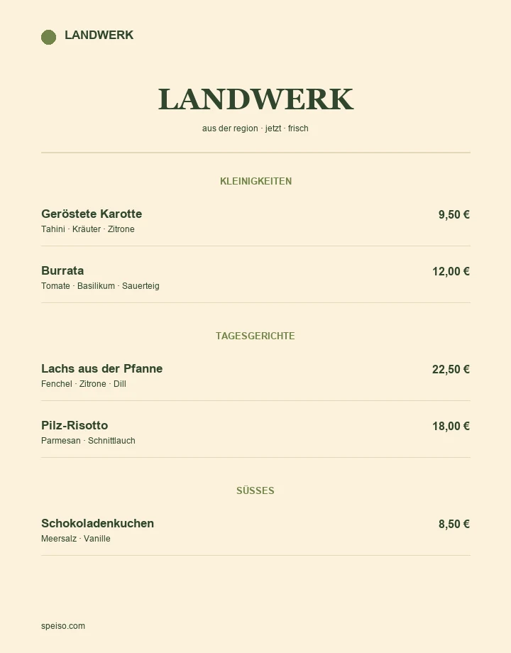 Saisonale Speisekarte Design Vorlage mit regionaler Küche
