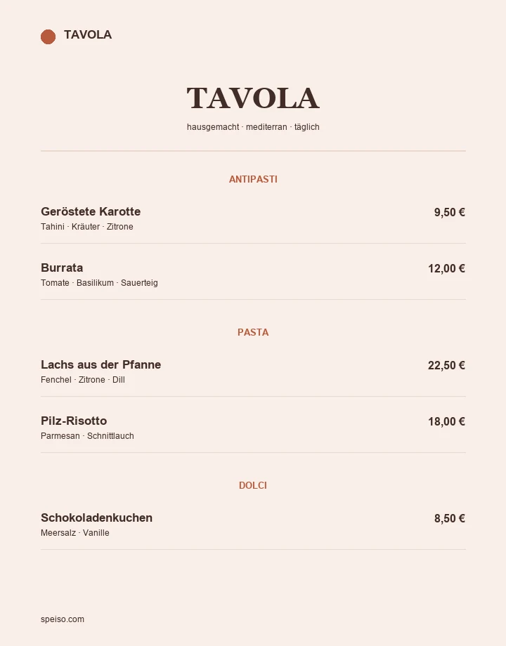 Terracotta Speisekarte Design mit warmem mediterranem Layout
